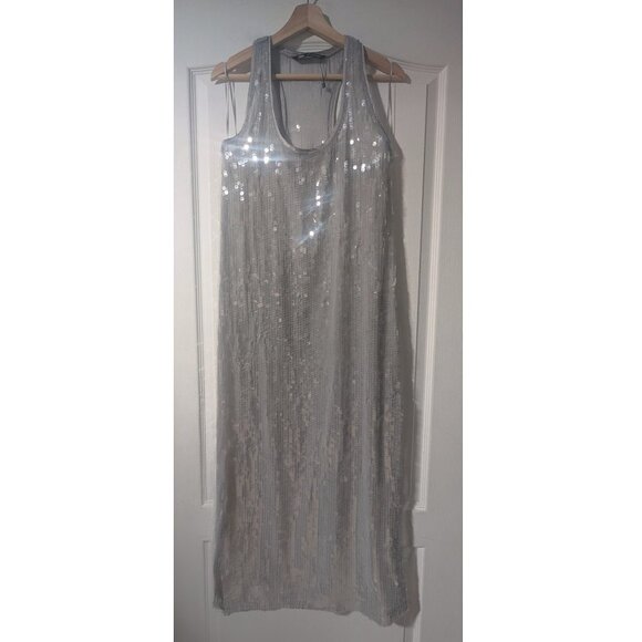 NEW! Zara | Sequin Racerback Maxi Dress In Silver - Picture 6 of 16